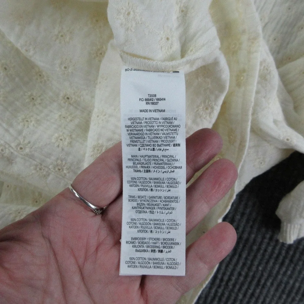 Boden Blouse Womens 8 Off-White Tunic Puff Sleeve Embroidered Crochet Lined NWT